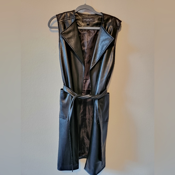 Marc New York Women Sleeveless Faux Leather Long Belted Vest - Picture 2 of 5